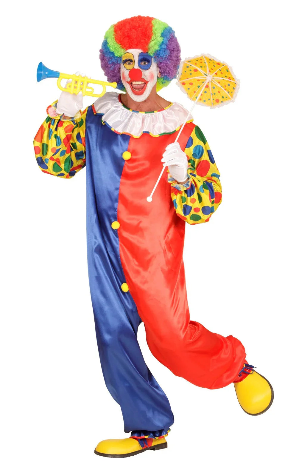 Disfraz de Payaso Rojo y Azul para Hombre Payasos, Bufones y Arlequines Widmann